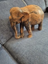 Vintage Brown Hand Carved Wooden Indian Elephant Figurine 23x20 cm