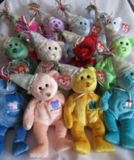 TY BEANIE BIRTHDAY BEARS WITH HATS  - MINT CONDITION - RETIRED WITH TAGS