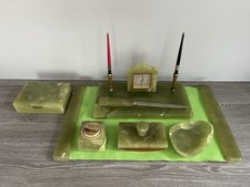 Vintage Green Onyx Desk Writing Set With Angelus Clock
