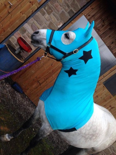 Turquoise lycra hood with star