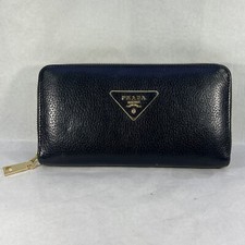 PRADA MILANO Black Saffiano Leather Zip Long Wallet Purse.  #C3