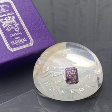 Unaform Edinburgh Crystal Etched Art Glass Round Dome Paperweight with Box