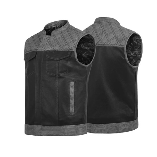 Men black grey leather - &,