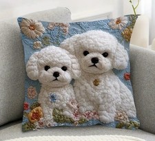 Super Soft Double sided Bichon Frise Dogs Cushion Cover 45cm x 45cm