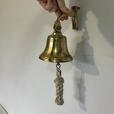 Vintage Brass Wall Mounted Ships Bell with Crochet Rope School Pub