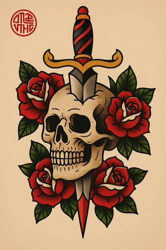 Old school skull and - old,