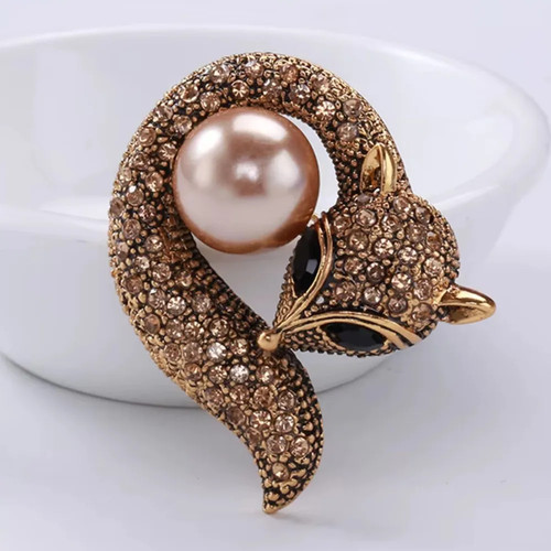 Vintage fall fox brooch - fall, brown