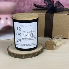 Personalised Wedding Day Candle Gift Scented Soy Wax Votive Mr & Mrs Date