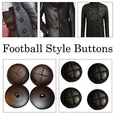 6 Leather Football Buttons Black Look Choose from 3 Sizes 21mm to 25mm