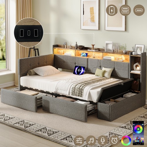 3ft single led daybed grey - led,