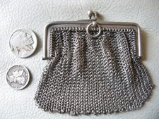 Antique Chatelaine STERLING Silver 48 gr Chain Mail Mesh Coin Purse FRANCE 1900