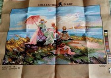Collection D'art Vintage Kneedlepoint Tapestry Canvas - Victorian Beach Scene
