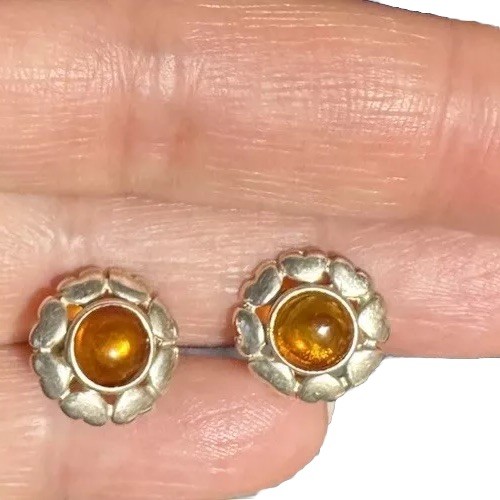 Silver studs with amber - studs,