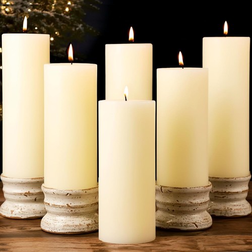 6pcs ivory unscented pillar - unscented,