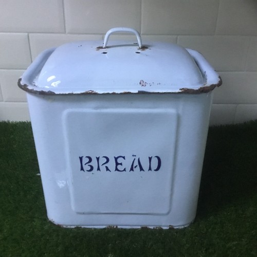 Vintage white enamel bread bin