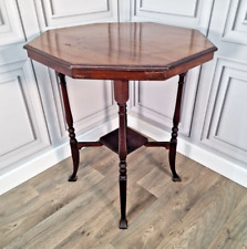 Antique Side Table - Wooden Arts & Crafts Octagonal 2 Tier Hardwood Window Wine