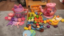  Plastic Fruit Veg Shopping Basket And tea set pot pan Pretend Food Role Play