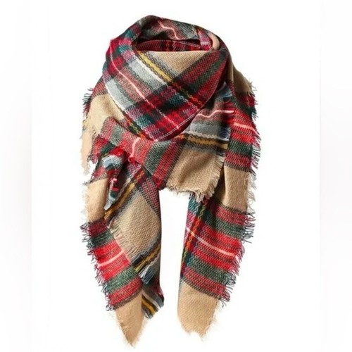 Zara plaid blanket scarf tan - blanket,