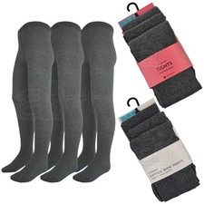 Girls 3 Pack School Tights Cotton Rich Grey Uniform Save ex M S New UK Size Age