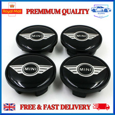 MINI CENTRE CAPS WHEEL HUB 4 X SET ALLOY BADGE EMBLEM BLACK LOGO 54mm COOPER ONE