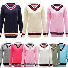 Womens Ladies Cable Knitted V