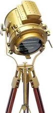 Spotlight Searchlight Wooden Tripod Floor Lighting Nautical Antique Finish Brass