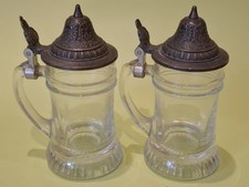 Pair Of 3" German Miniature Stein Jugs / Alcohol / Bar Collectible (B2495)