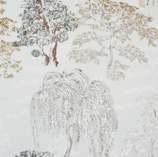 Arthouse Oriental Garden Natural Metallic Willow Trees Beige Grey Wallpaper