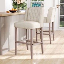 Kitchen Island Bar Stool Set Button Tufted Upholstered Counter Height Bar Stools