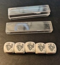 Vintage Poker Dice White Celluloid with Instruction Rules Booklet Made in France