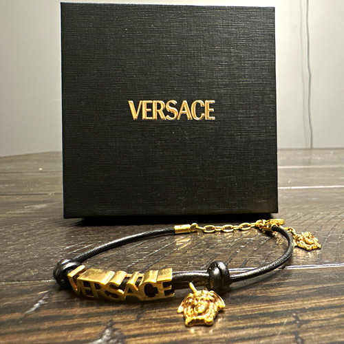 Versace black leather gold - leather,