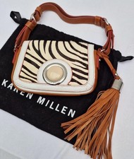 Karen Millen Cream and brown zebra print leather MINI handbag with tassel 