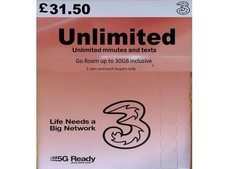 Unlimited sim card three - three, uk