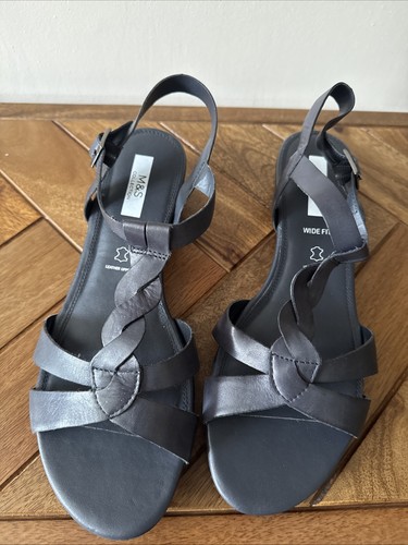Navy leather wedge - leather, sandals