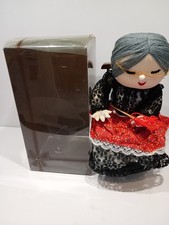 Vintage 1980s Cloth Wired Grandma Knitting Doll In Wooden Rocking Chair And Box