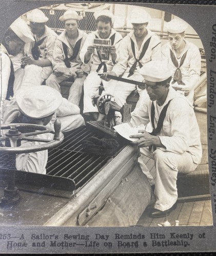 Stereoview sailors sewing day - sailors,