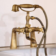 Antique Brass Deck Mounted Clawfoot Bath Tub Faucet with Hand Shower Mixer Tap