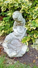 vintage garden ornamental boy dish /  bird bath