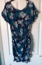 KEW 159 Blue Mix Crew Neck Sleeveless Wrap Style Dress Size UK 10