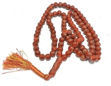 Vintage Red Coated Glass Mala Prayer Beads Rosary Necklace, 76cm, A54