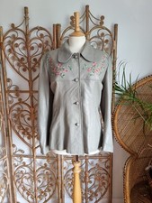 Vintage floral embroidered leather 60s 70s jacket coat M