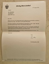 Stirling Moss Hand Signed Personal Letter To Motor Racing Grand Prix Fan