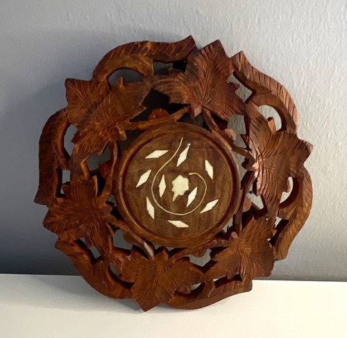 Wooden floral carved trivet - wooden,