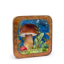 Square Mushroom Design Mango Wood Tray - Midnight - Handmade Fair Trade in India
