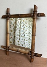 Vintage Wooden Bamboo Effect Rectangular Original Mirror In Excellent Condition