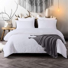 White Seersucker Duvet Cover Set King 220x230cm Pinch Pleat + 2 Pillowcases