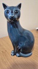 Poole Pottery England Teal Blue Cat Figurine Ceramic Blue 6.5" Vintage
