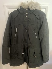 Lipsy Women's Parka Coat Khaki Green Faux Fur Hood Size 16