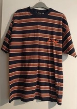 Vintage Joe Bloggs T-Shirt Striped Effect 90s Y2k Retro Size XL Orange Navy 