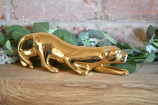 Gold Leopard Big Cat Ornament Ceramic Sculpture Figure Animal Statue Cheetah